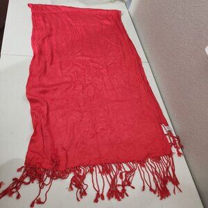 Charming Charlie Womens Pink Red Fringe Scarf Wrap Rayon Lightweight